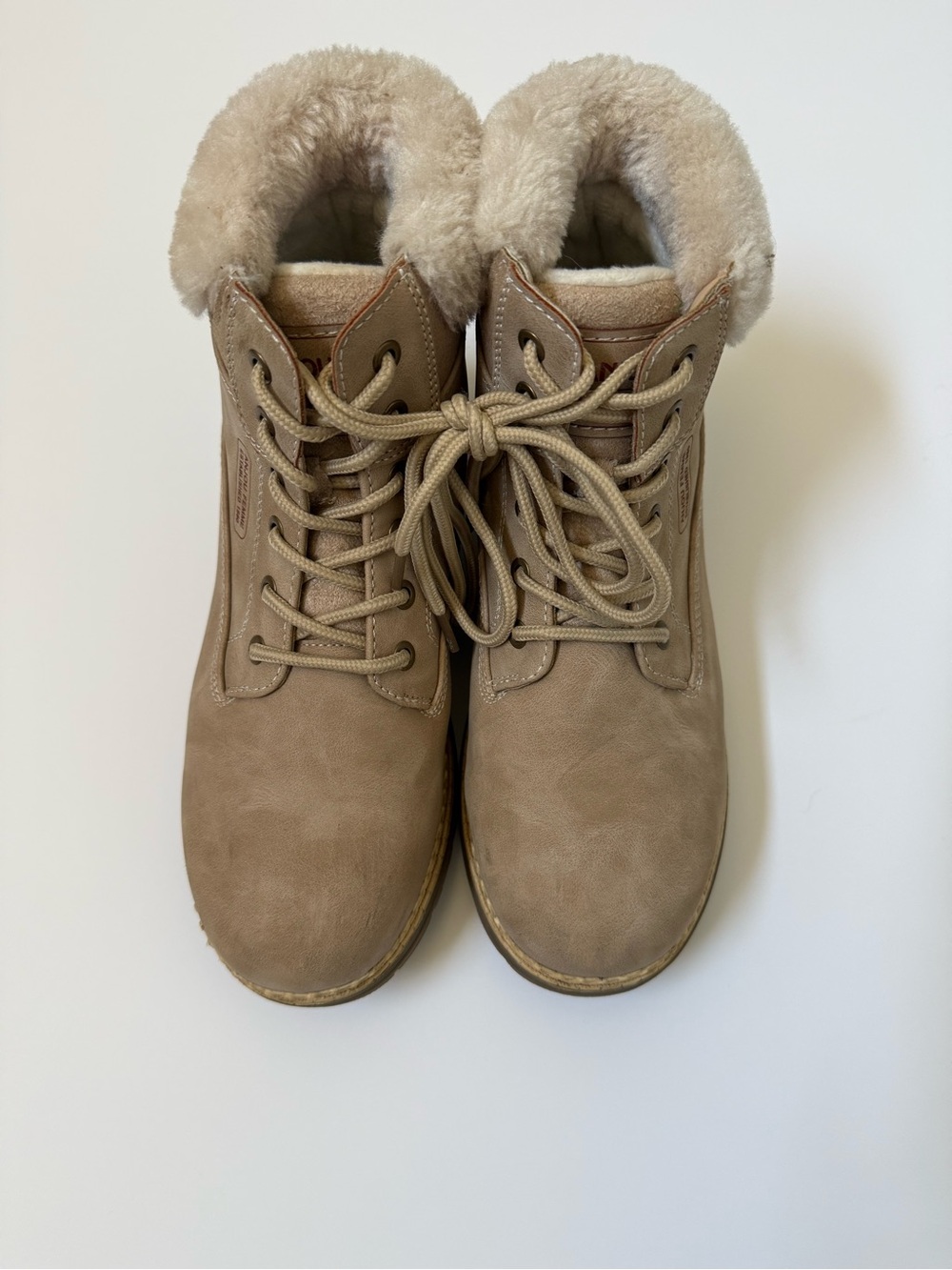 Taupe Faux-Shearling Lace-Up Winter Boots